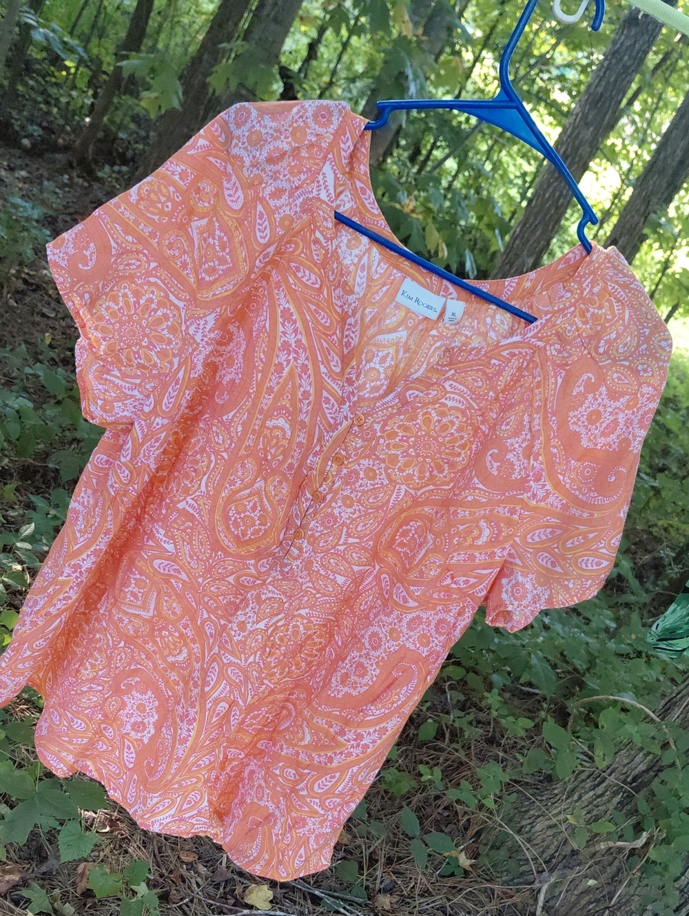 Kim Rogers Peach Paisley Short Sleeve Blouse